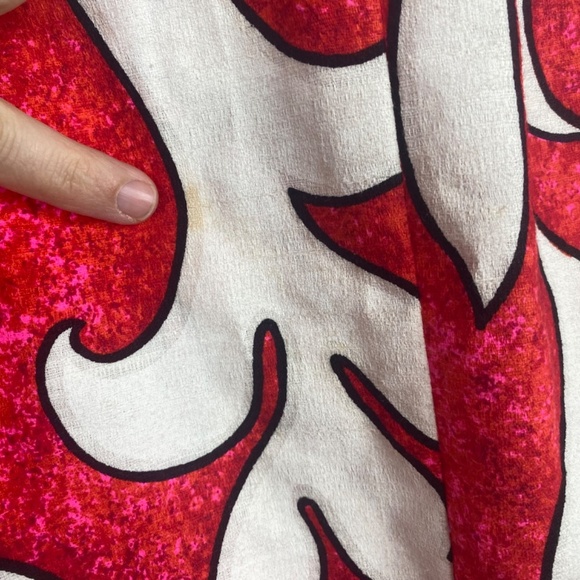 VTG Kimos Polynesian Shop Maxi Dress 8 Red Floral Flutter Sleeve Hawaiian Made - Picture 6 of 14